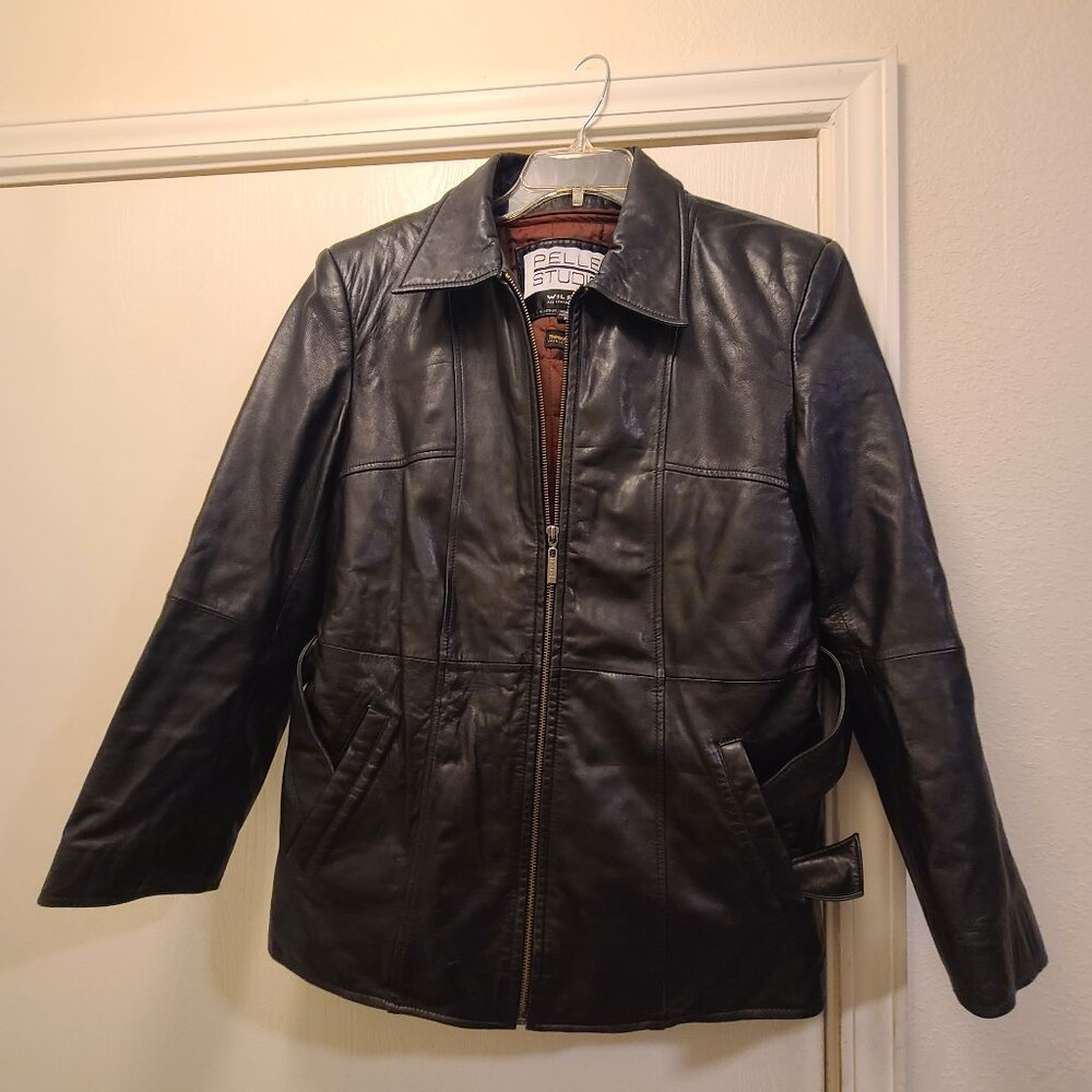Women’s Genuine Leather Wilson’s Black Pelle Studio zip up waist Jacket